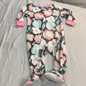Carter's - 9M - Floral Fleece Onesie Sleeper with Pink Accents